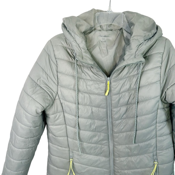 Eddie Bauer Women's Puffer Medium Gray Jacket Coat Hooded Full-Zip Pockets Long - Picture 3 of 11